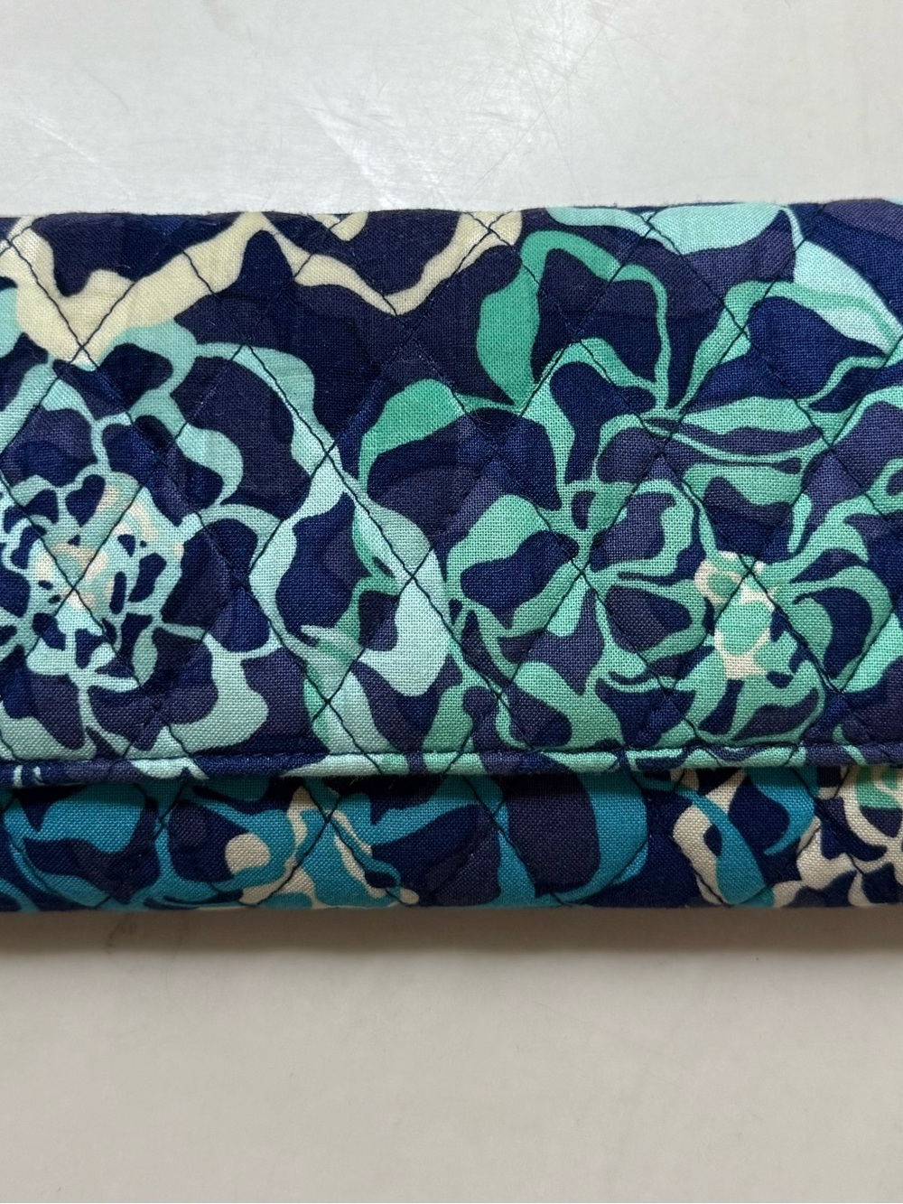 Vera Bradley-Vintage Floral Fold-Over Wallet in Navy and Teal
